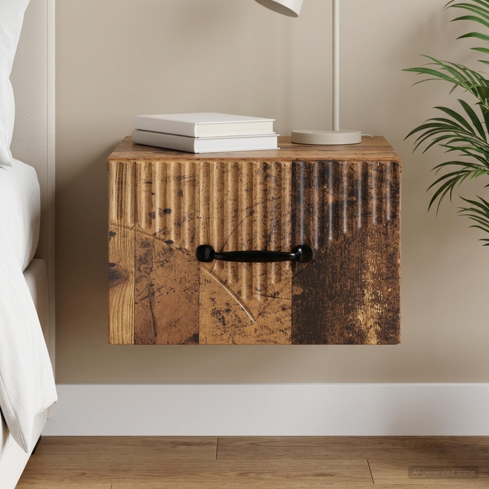 Wandbeugel Bedkast Oud hout 34,5 x 33 x 20 cm Bewerkt hout