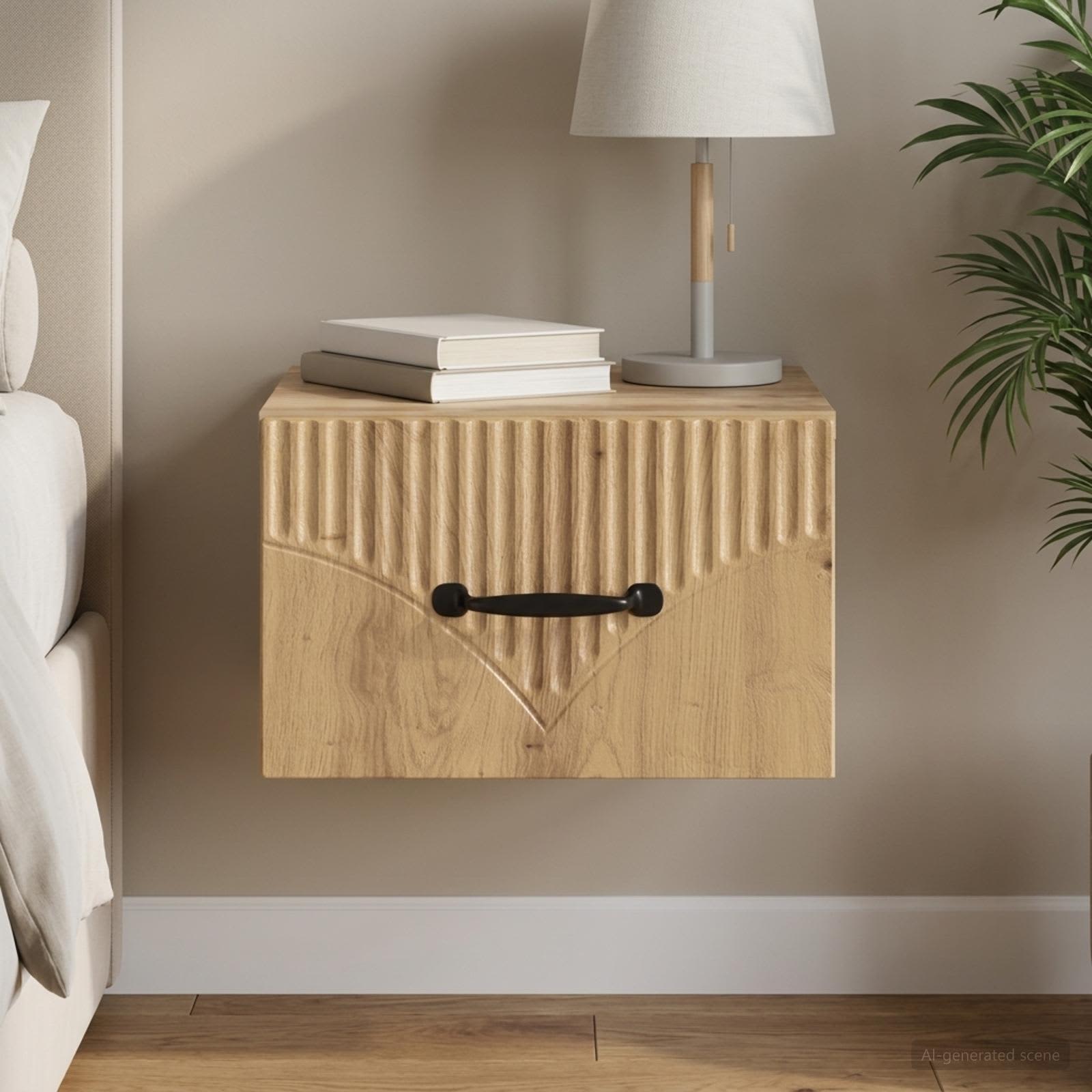 Wandbeugel Bedkast met lade Artisanaal eiken 34,5 x 33 x 20 cm