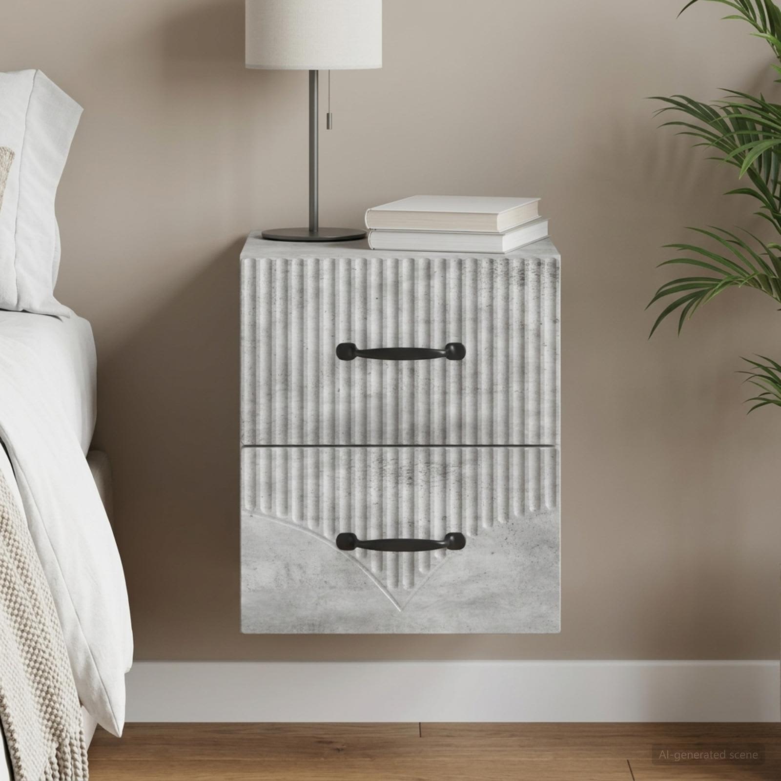 Wandbeugel Bedkast Betongrijs 34,5 x 33 x 40 cm Bewerkt hout