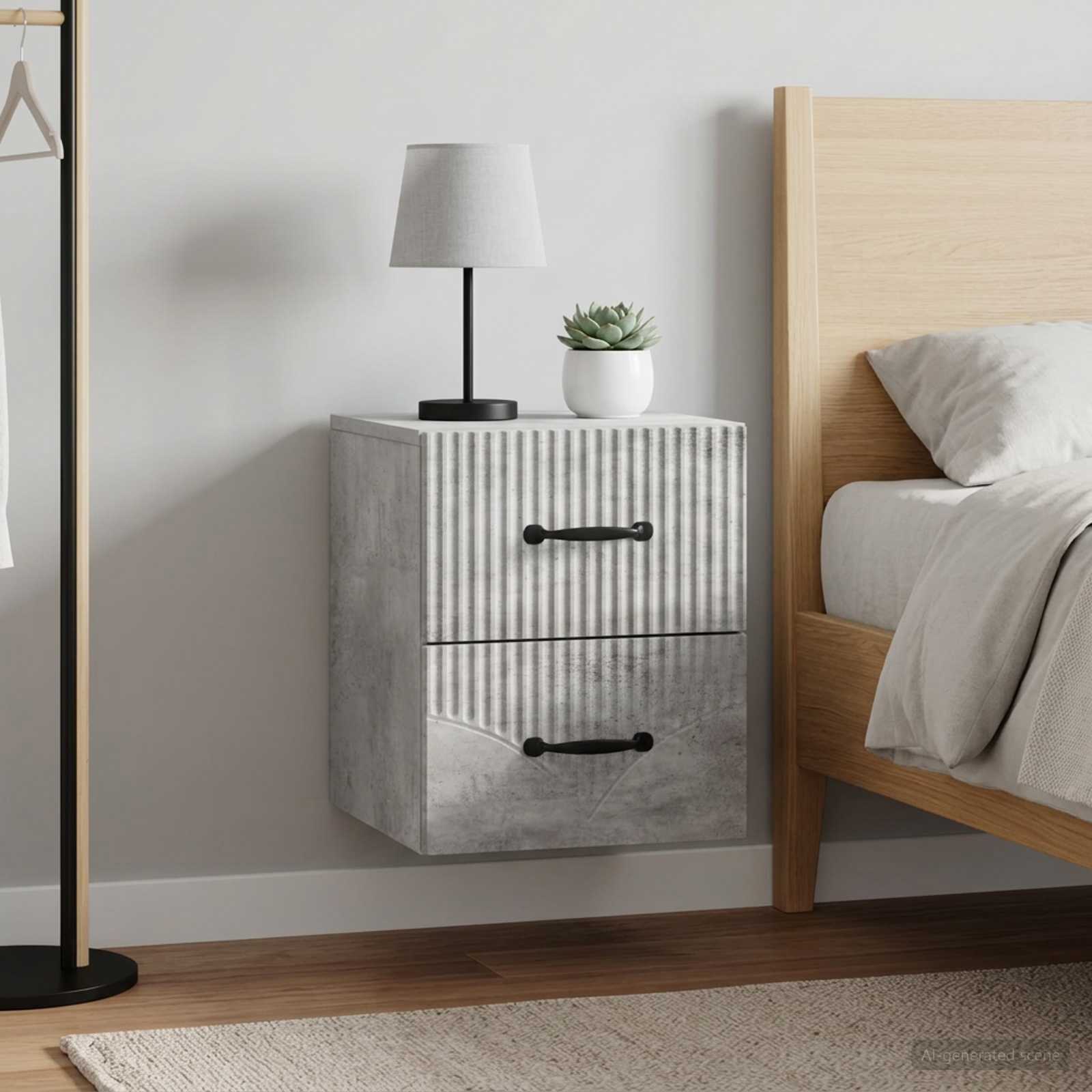 Wandbeugel Bedkast met lade 2 pcs Betongrijs 34,5 x 33 x 40 cm
