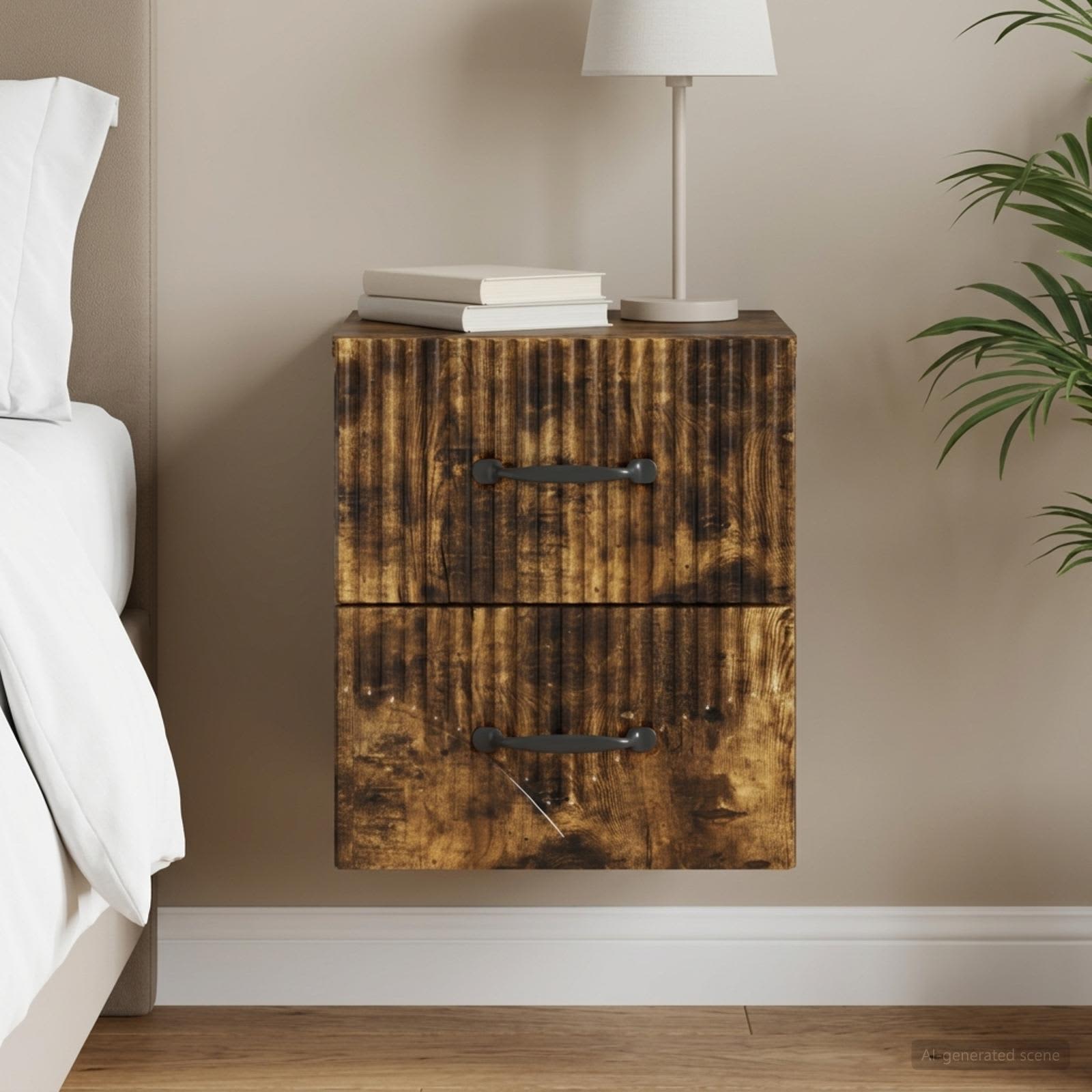 Wandbeugel Bedkast Gerookt eiken 34,5 x 33 x 40 cm Bewerkt hout