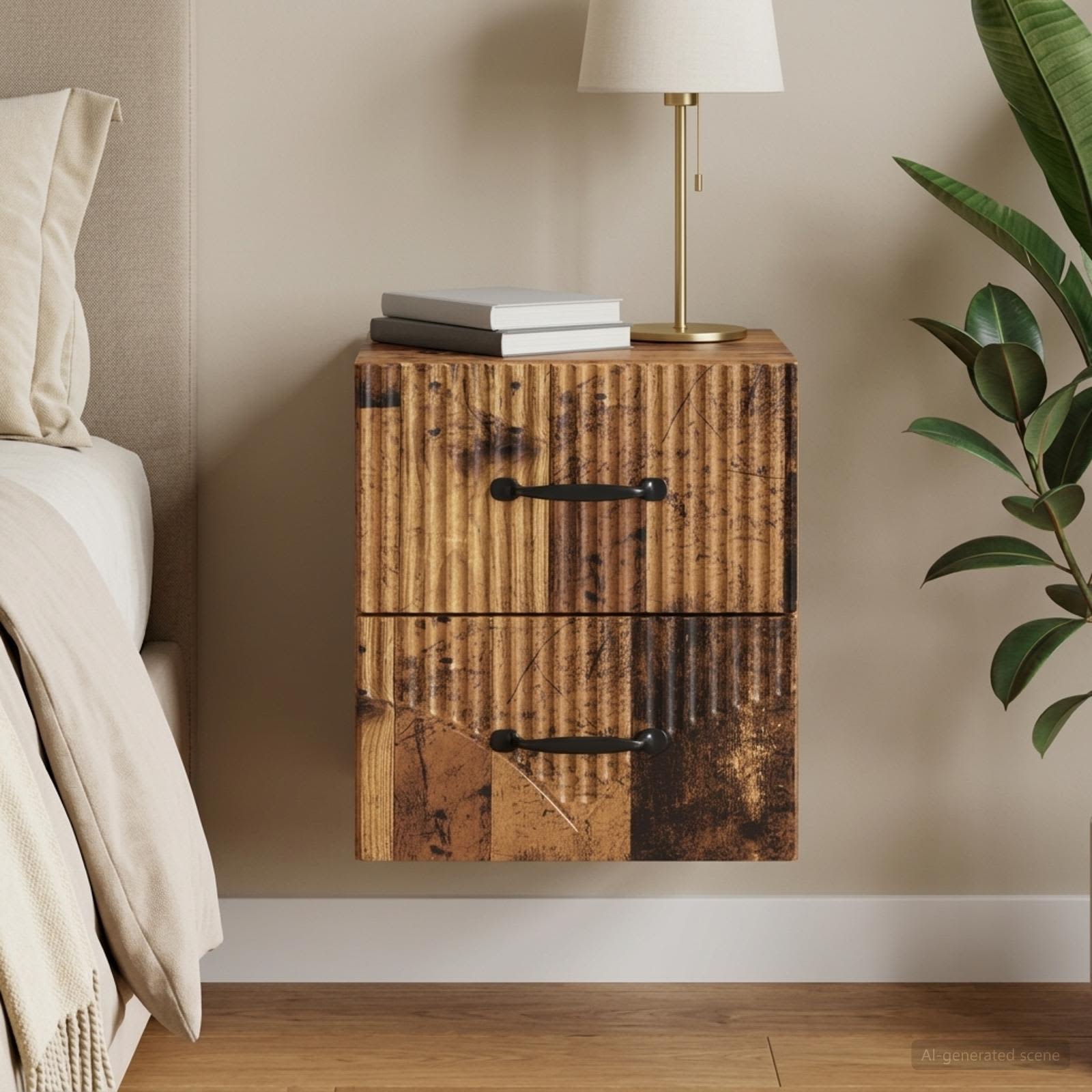 Wandbeugel Bedkast Oud hout 34,5 x 33 x 40 cm Bewerkt hout