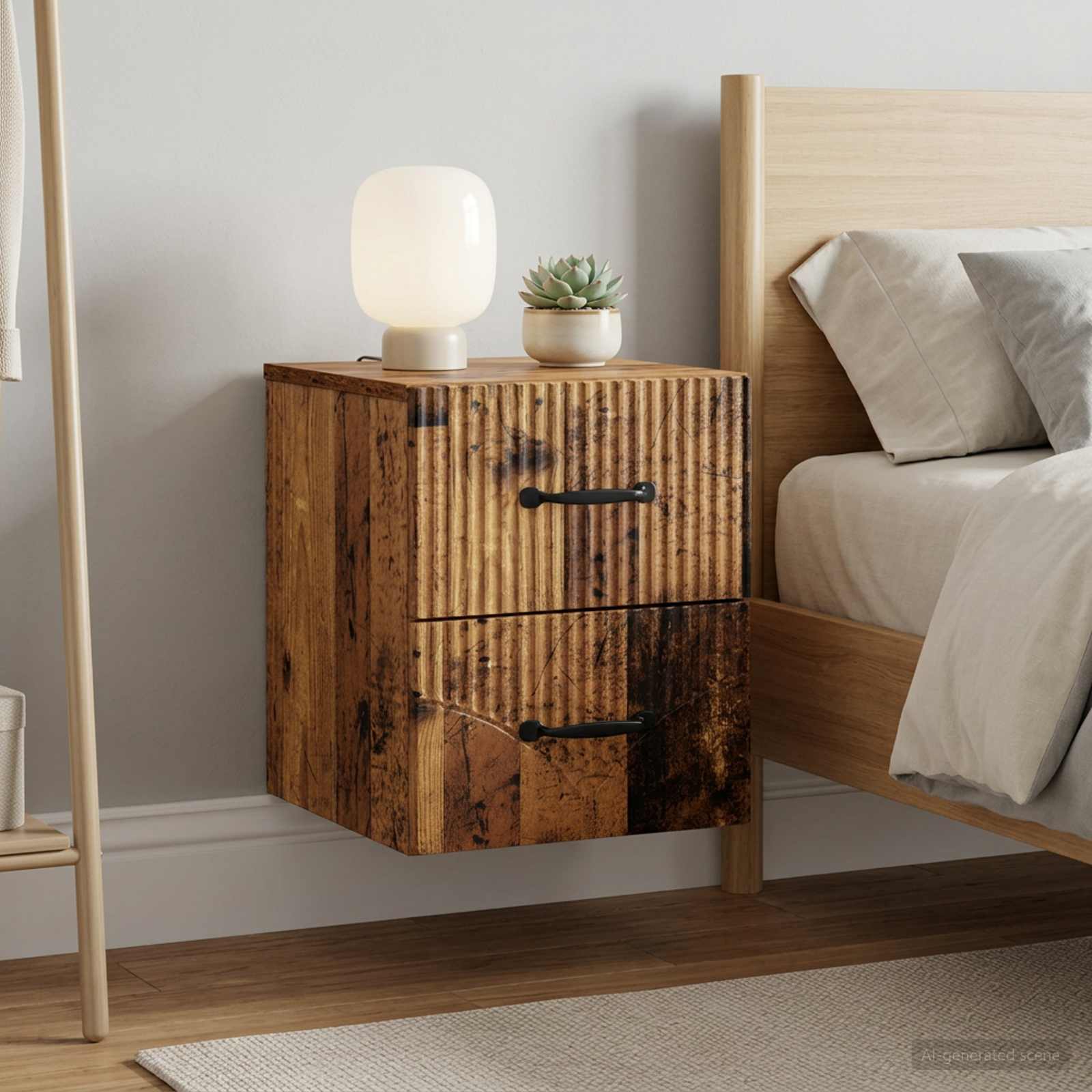 Wandbeugel Bedkast met lade 2 pcs Oud hout 34,5 x 33 x 40 cm