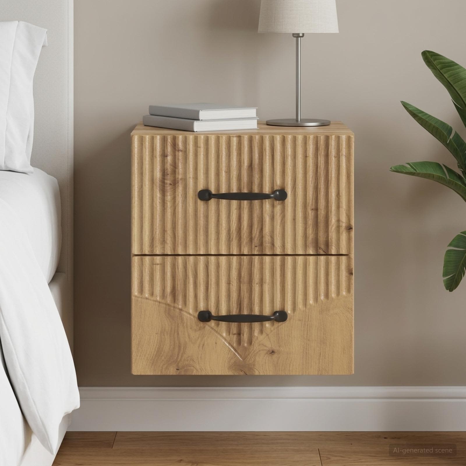 Wandbeugel Bedkast met lade Artisanaal eiken 34,5 x 33 x 40 cm