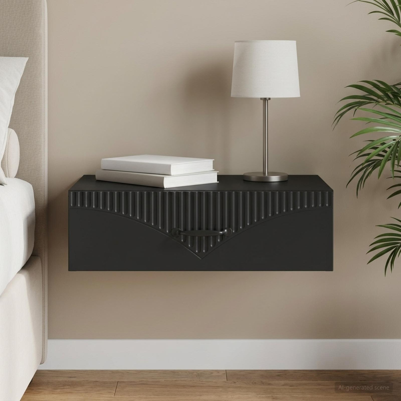 Wandmontage Zijtafel Zwart 59 x 34,5 x 17 cm Bewerkt hout