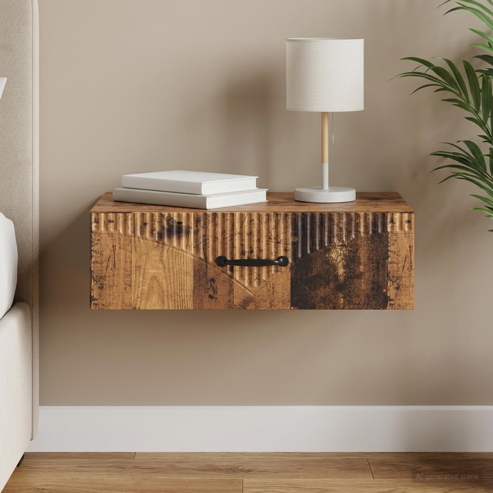 Wandmontage Zijtafel Oud hout 59 x 34,5 x 17 cm Bewerkt hout