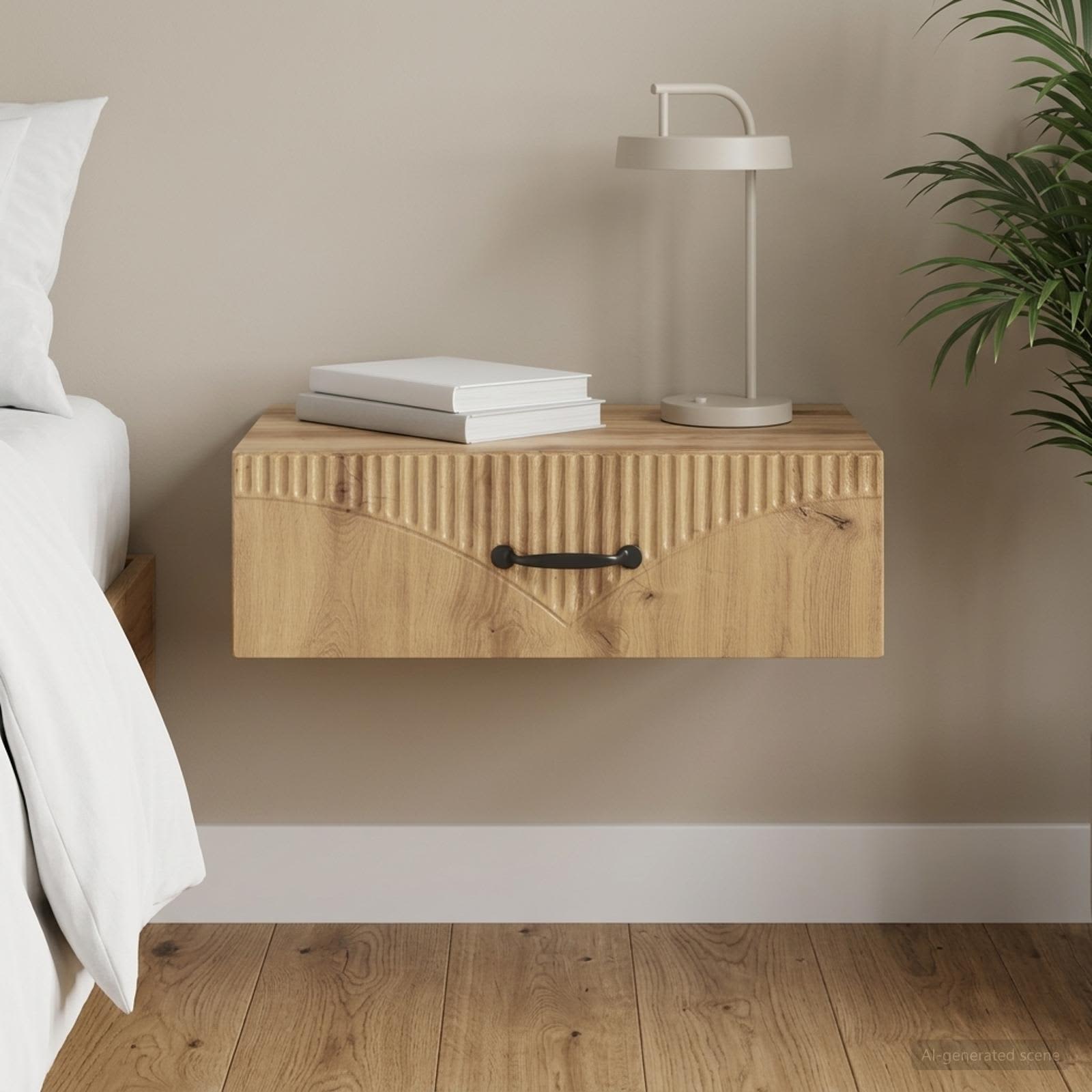 Wandmontage Zijtafel Artisanaal eiken 59 x 34,5 x 17 cm