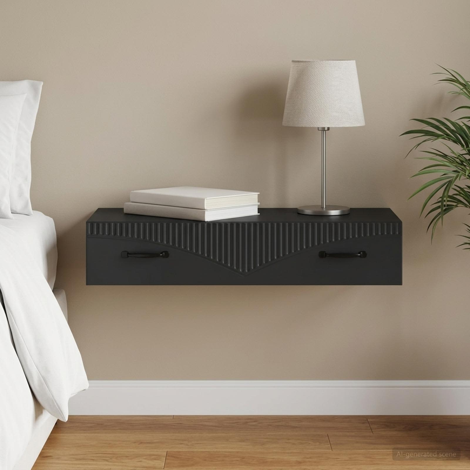 Wandmontage Zijtafel Zwart 87,5 x 34,5 x 17 cm Bewerkt hout