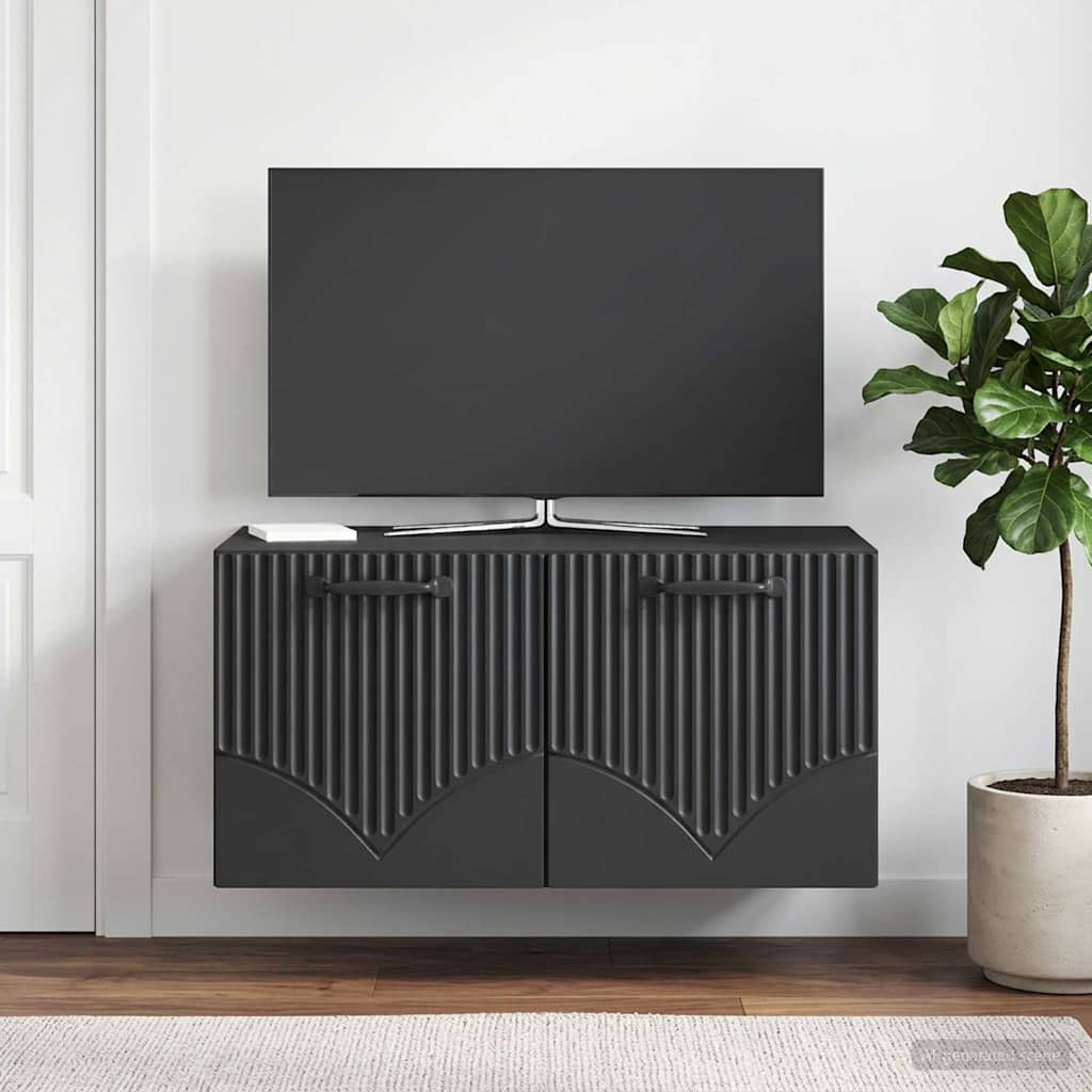 Wandbeugel TV-kast Zwart 59,5 x 41 x 30 cm Bewerkt hout – afbeelding 1