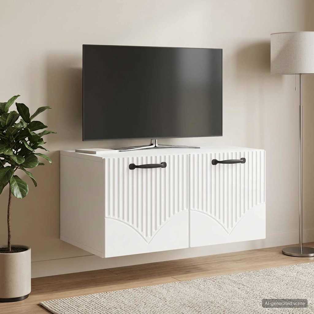 Wandbeugel TV-kast Hoogglans Wit 59,5 x 41 x 30 cm Bewerkt hout – afbeelding 1