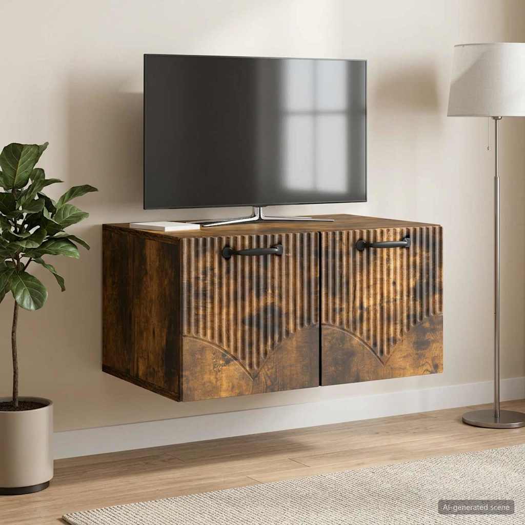 Wandbeugel TV-kast Gerookt eiken 59,5 x 41 x 30 cm Bewerkt hout