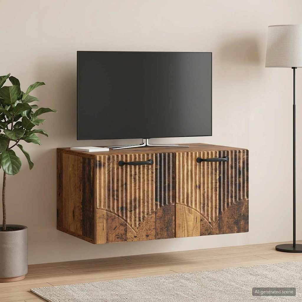 Wandbeugel TV-kast Oud hout 59,5 x 41 x 30 cm Bewerkt hout