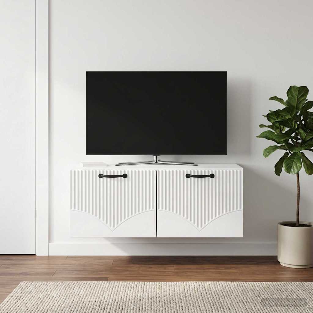Wandbeugel TV-kast Hoogglans Wit 78,5 x 41 x 30 cm Bewerkt hout