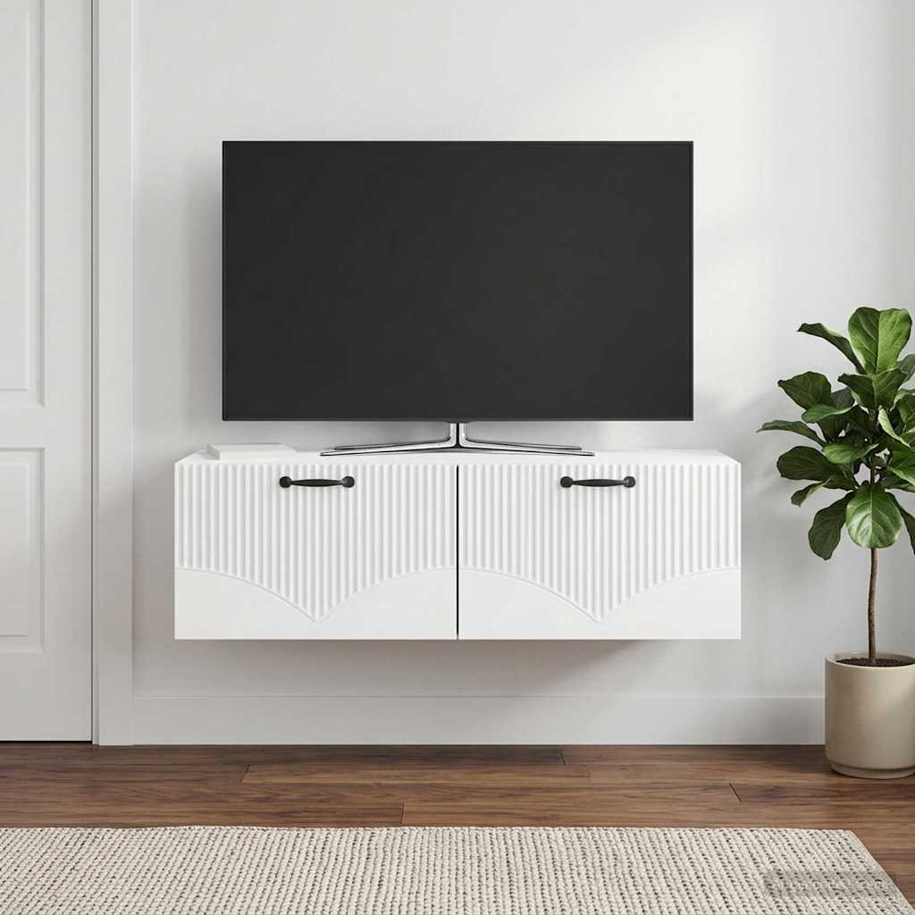 Wandbeugel TV-kast Hoogglans Wit 98 x 41 x 30 cm Bewerkt hout – afbeelding 1