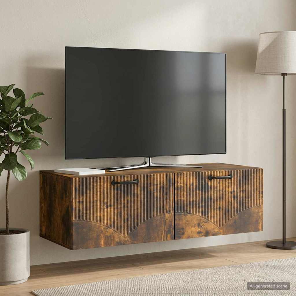 Wandbeugel TV-kast Gerookt eiken 98 x 41 x 30 cm Bewerkt hout