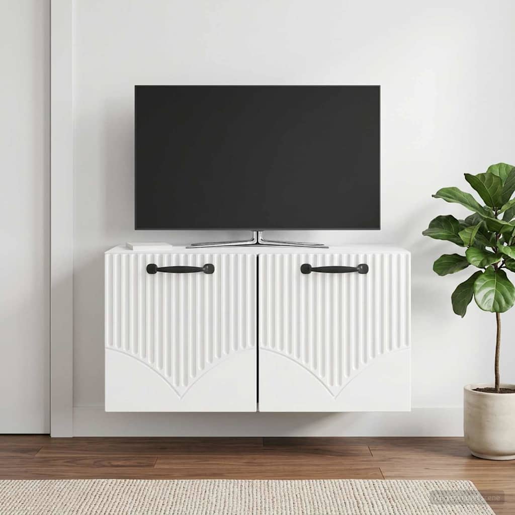 Wandbeugel TV-kast Hoogglans Wit 59,5 x 31 x 30 cm Bewerkt hout – afbeelding 1