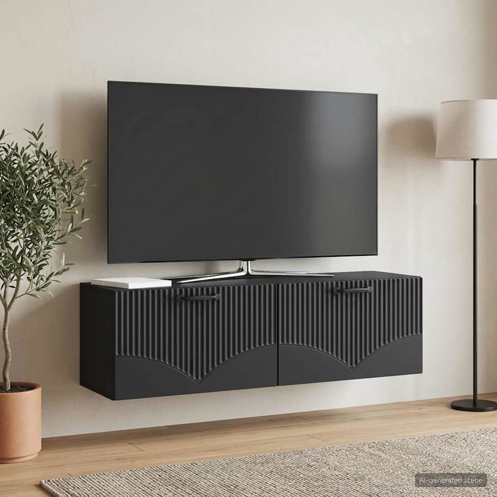 Wandbeugel TV-kast Zwart 98 x 31 x 30 cm Bewerkt hout