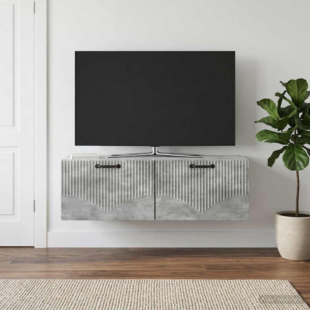 Wandbeugel TV-kast Betongrijs 98 x 31 x 30 cm Bewerkt hout – afbeelding 1