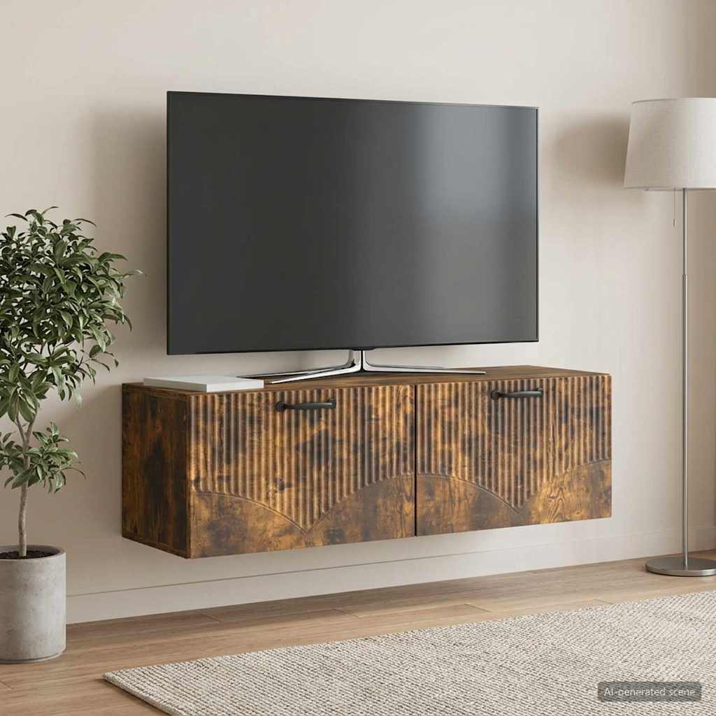 Wandbeugel TV-kast Gerookt eiken 98 x 31 x 30 cm Bewerkt hout – afbeelding 1