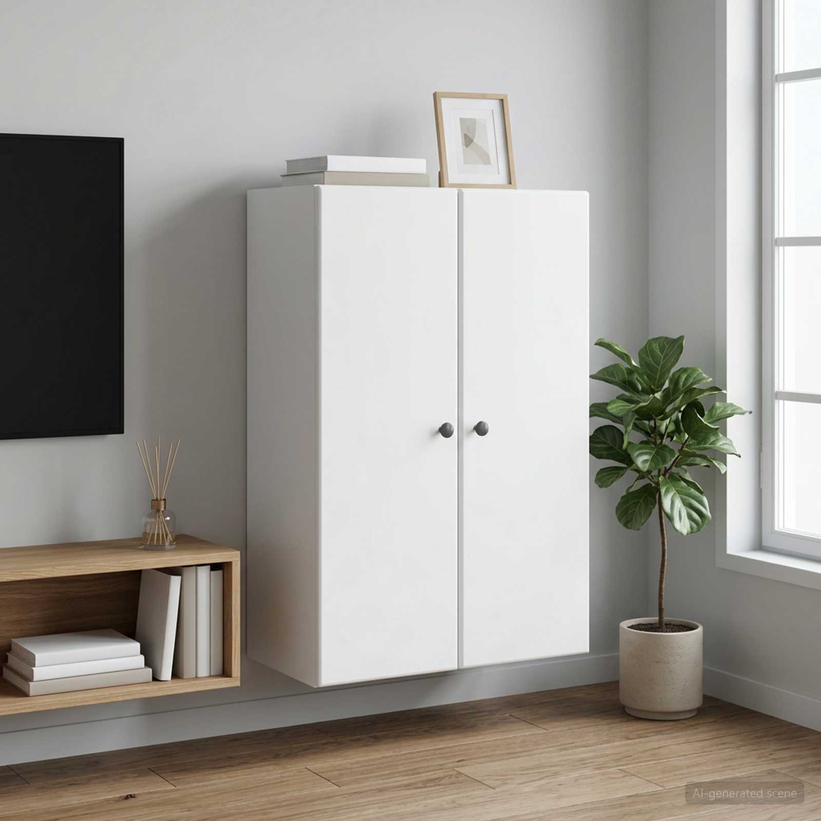 Wandkast Wit 66 x 34,5 x 90 cm Bewerkt hout – afbeelding 1