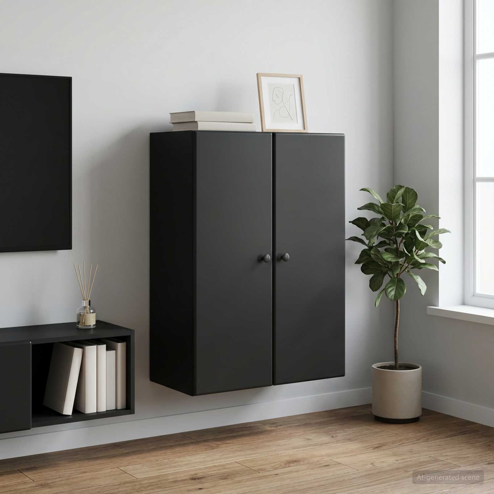Wandkast Zwart 66 x 34,5 x 90 cm Bewerkt hout – afbeelding 1