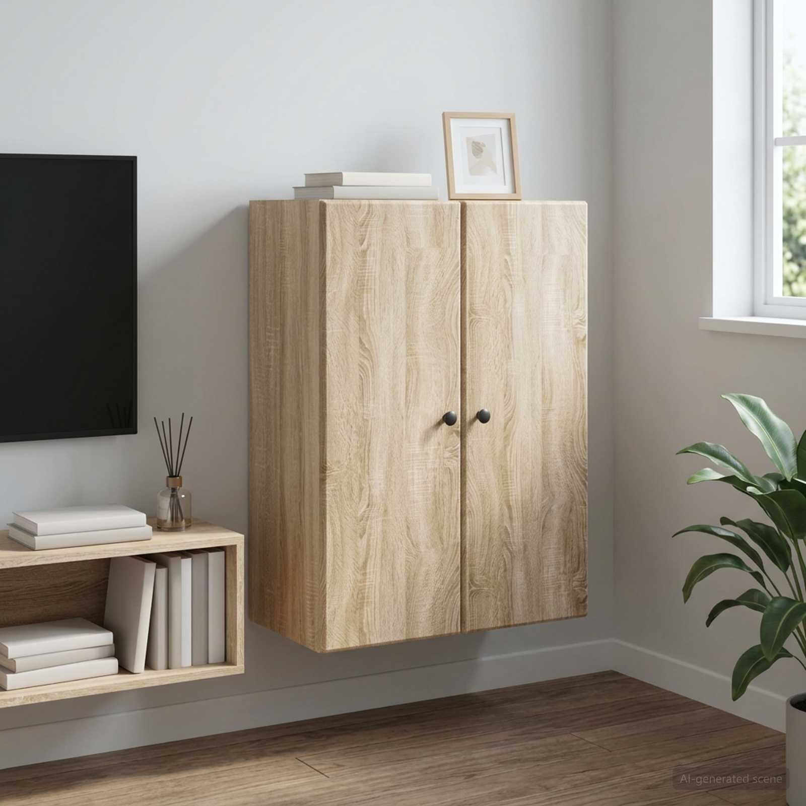 Wandkast Sonoma Eiken 66 x 34,5 x 90 cm Bewerkt hout – afbeelding 1