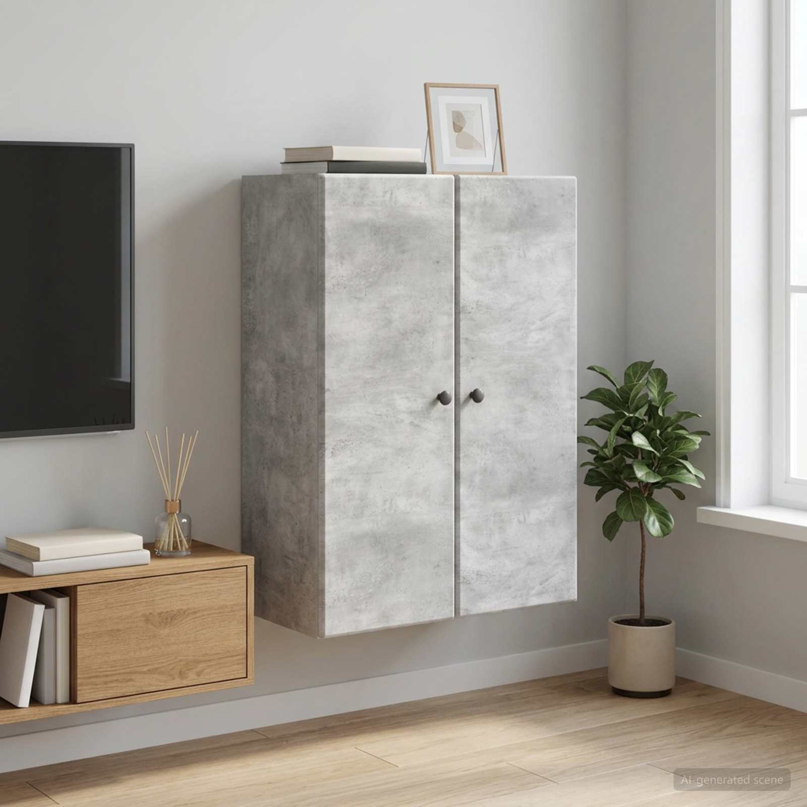 Wandkast Betongrijs 66 x 34,5 x 90 cm Bewerkt hout – afbeelding 1