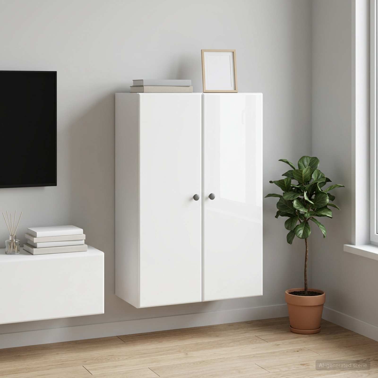 Wandkast Hoogglans Wit 66 x 34,5 x 90 cm Bewerkt hout – afbeelding 1