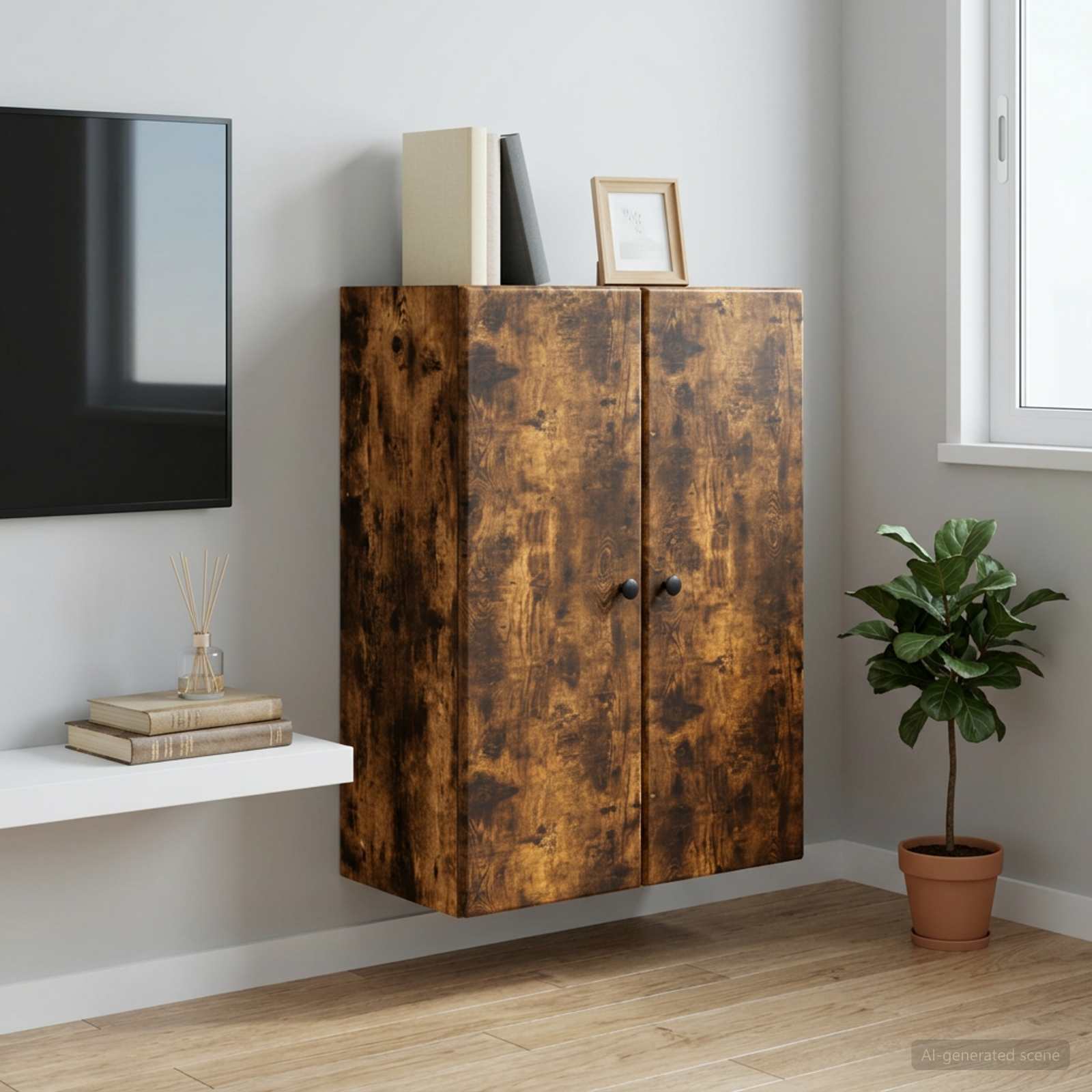 Wandkast Gerookt eiken 66 x 34,5 x 90 cm Bewerkt hout