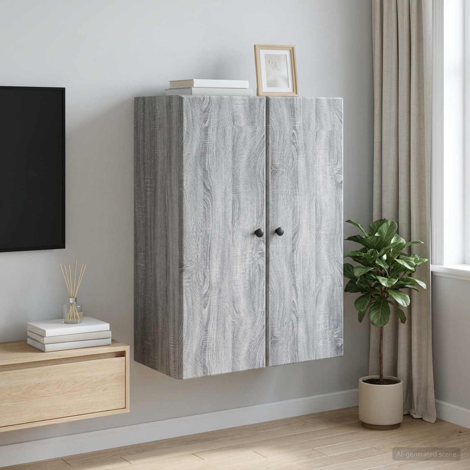 Wandkast Grijs Sonoma 66 x 34,5 x 90 cm Bewerkt hout – afbeelding 1