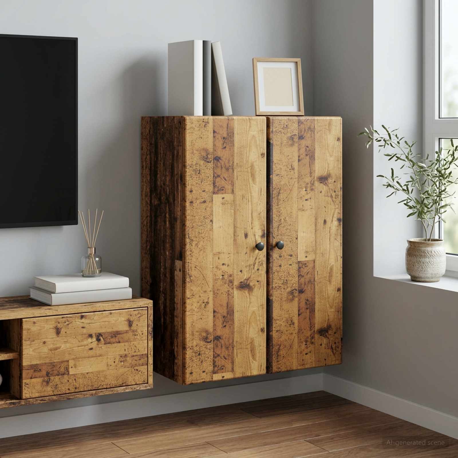 Wandkast Oud hout 66 x 34,5 x 90 cm Bewerkt hout – afbeelding 1