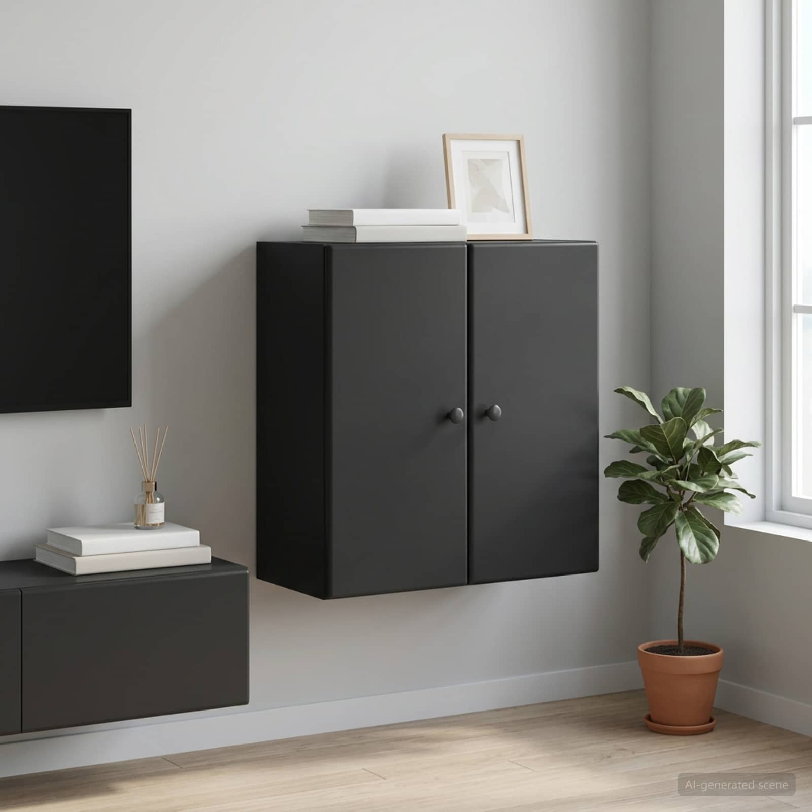 Wandkast Zwart 59 x 31 x 60 cm Bewerkt hout