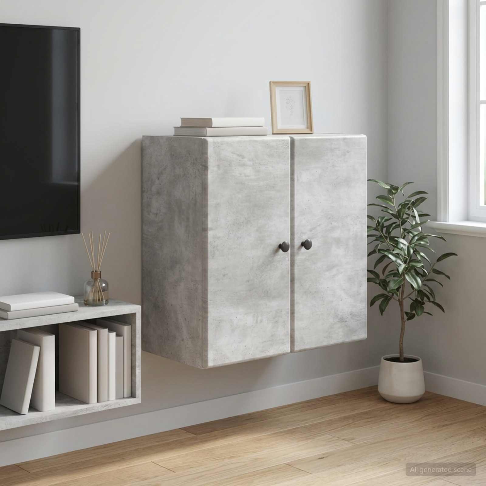 Wandkast Betongrijs 59 x 31 x 60 cm Bewerkt hout – afbeelding 1