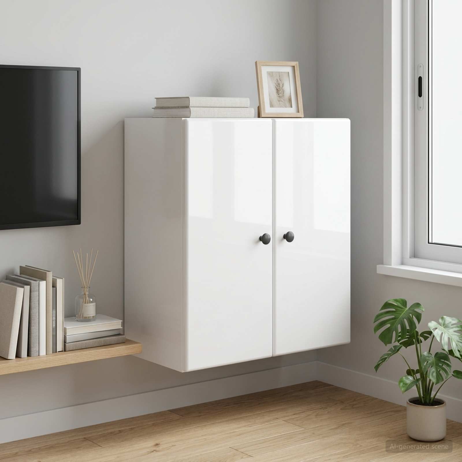 Wandkast Hoogglans Wit 59 x 31 x 60 cm Bewerkt hout – afbeelding 1