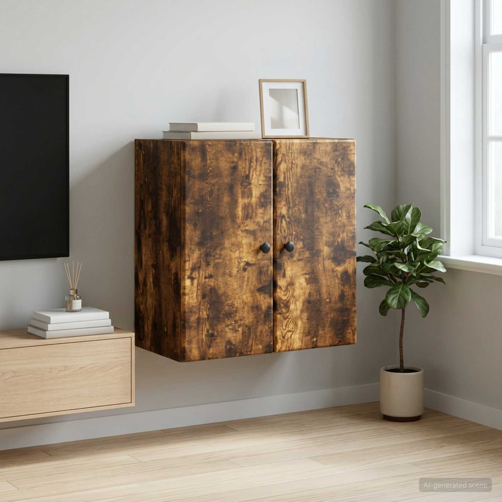 Wandkast Gerookt eiken 59 x 31 x 60 cm Bewerkt hout – afbeelding 1