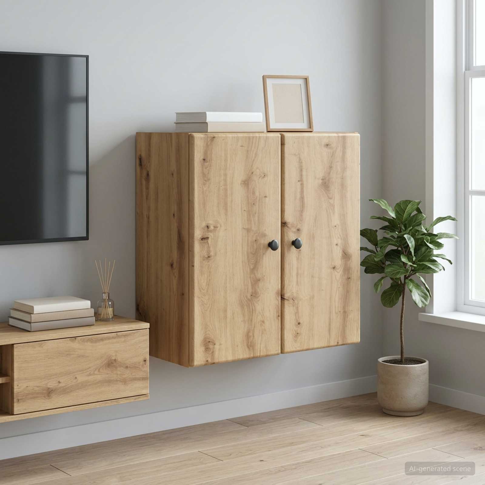 Wandkast 59 x 31 x 60 cm Bewerkt hout Artisanaal eiken