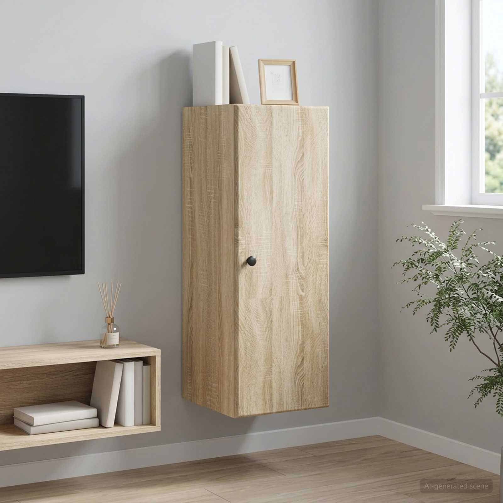 Wandkast Sonoma Eiken 33 x 34,5 x 90 cm Bewerkt hout – afbeelding 1