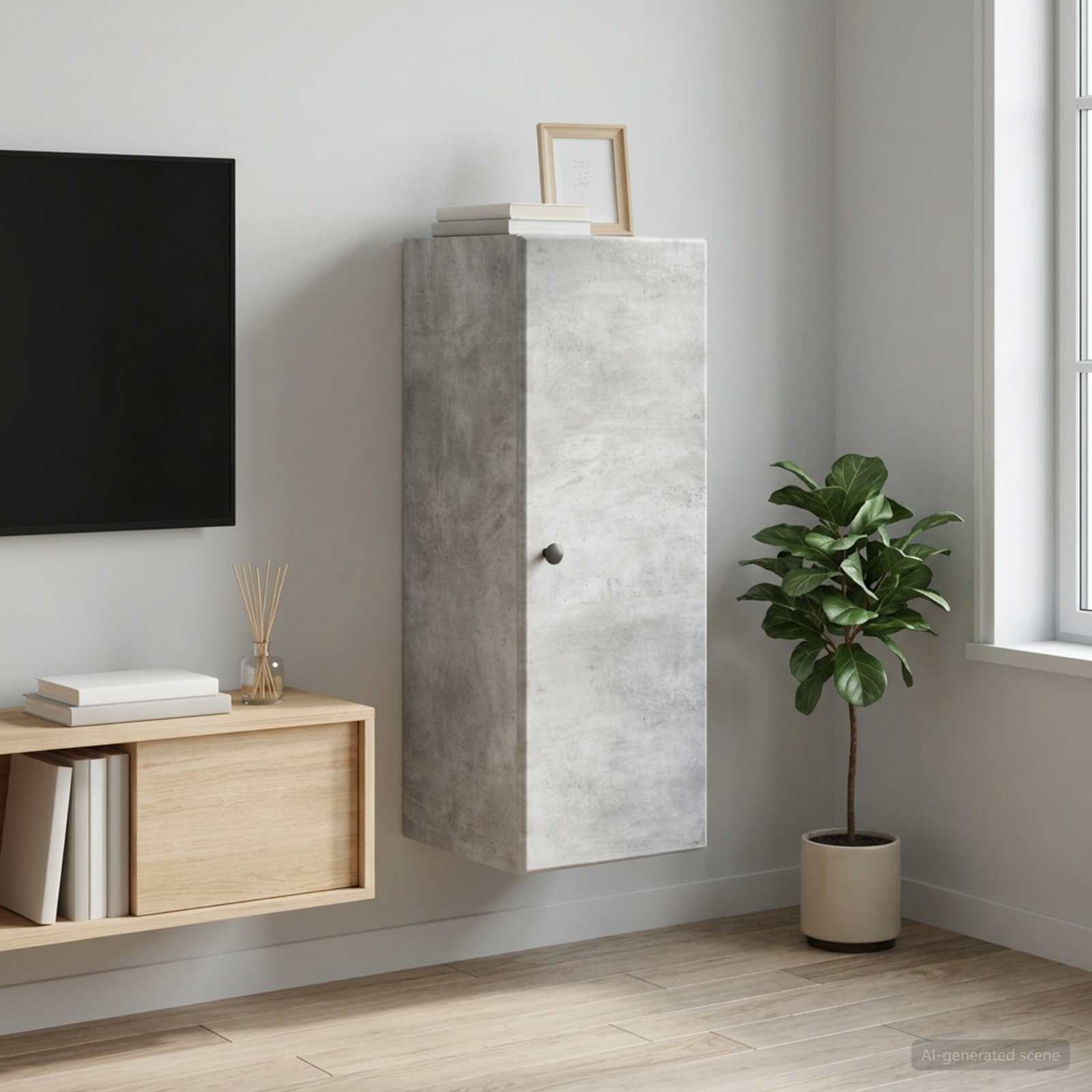 Wandkast Betongrijs 33 x 34,5 x 90 cm Bewerkt hout