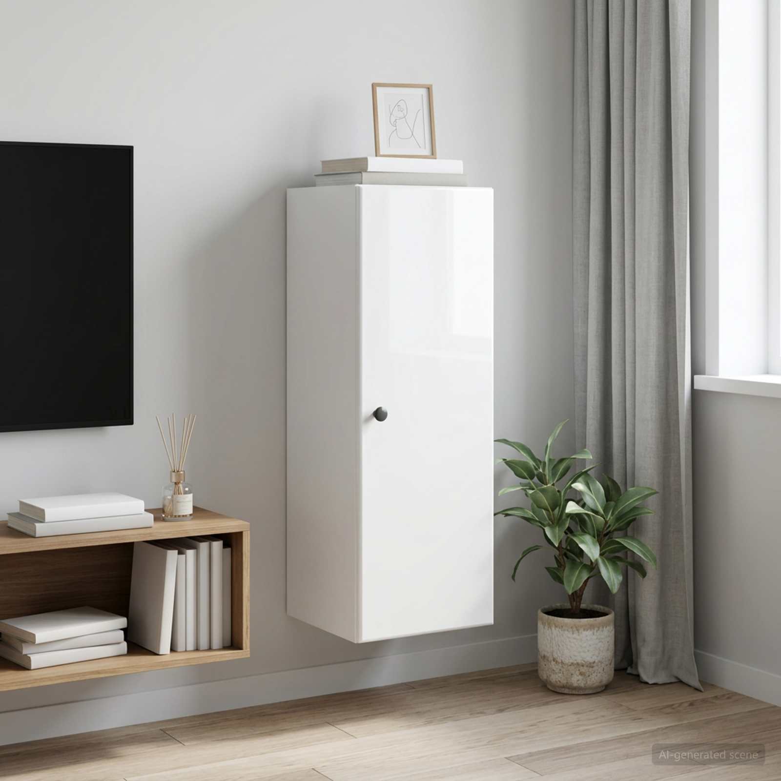 Wandkast Hoogglans Wit 33 x 34,5 x 90 cm Bewerkt hout – afbeelding 1