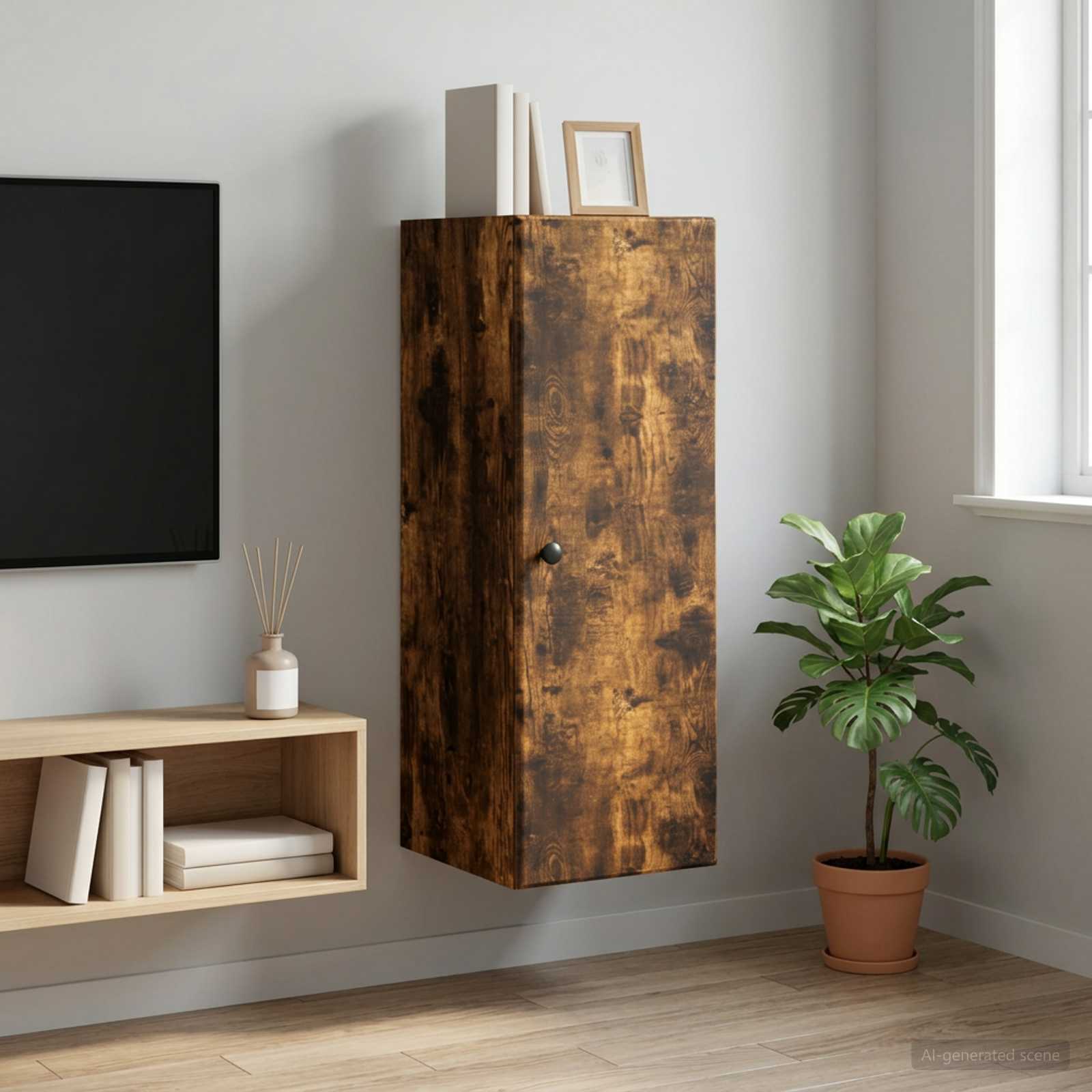 Wandkast Gerookt eiken 33 x 34,5 x 90 cm Bewerkt hout