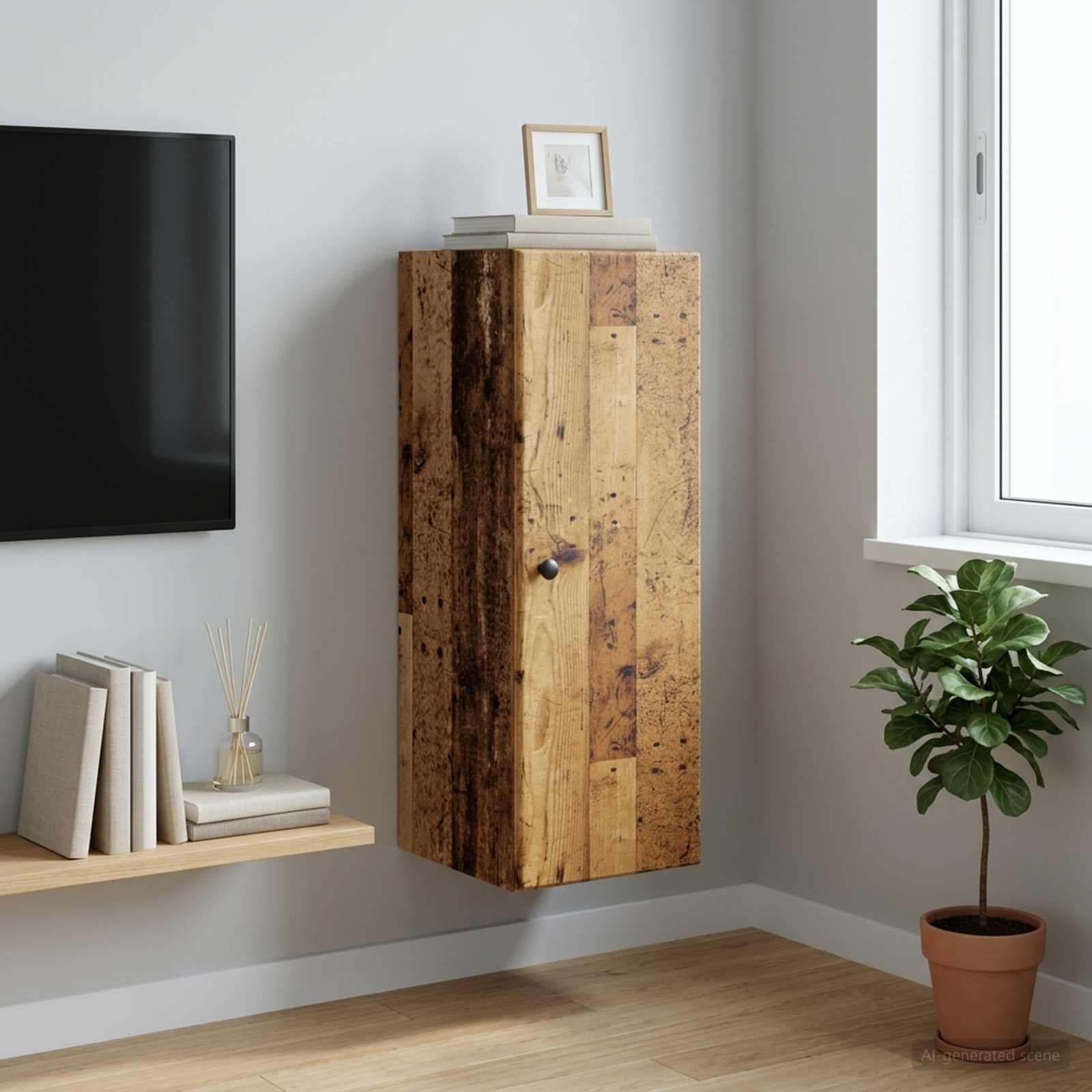 Wandkast Oud hout 33 x 34,5 x 90 cm Bewerkt hout – afbeelding 1