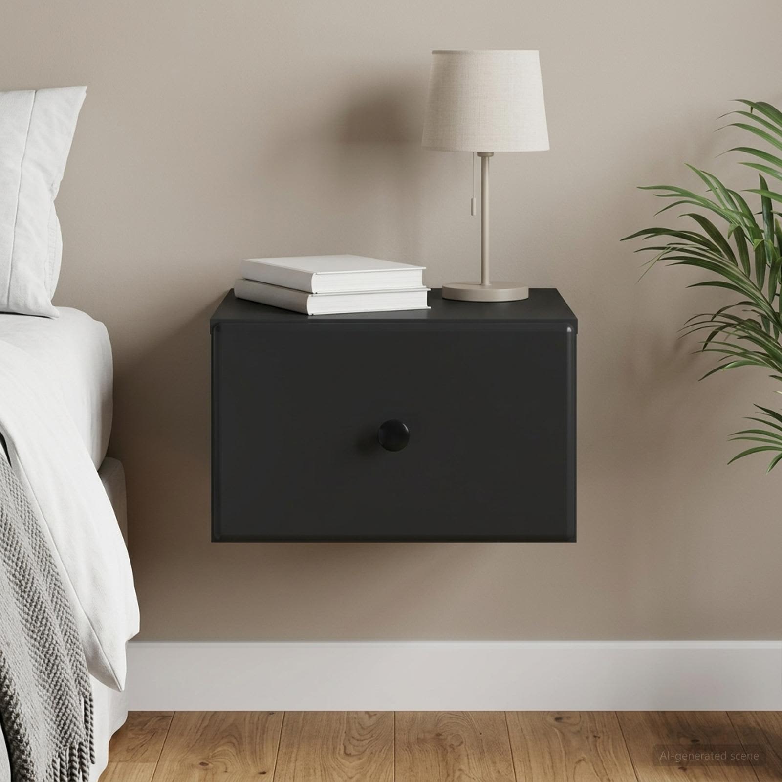 Wandbeugel Bedkast Zwart 34,5 x 33 x 20 cm Bewerkt hout