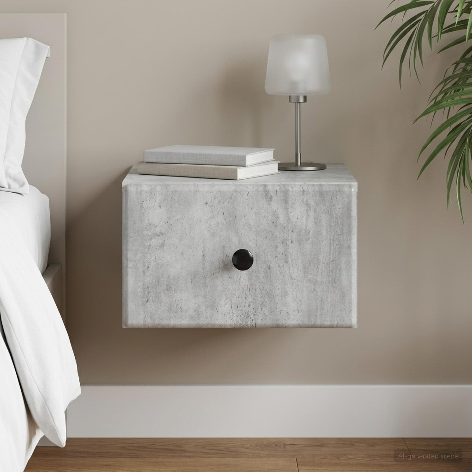 Wandbeugel Bedkast Betongrijs 34,5 x 33 x 20 cm Bewerkt hout