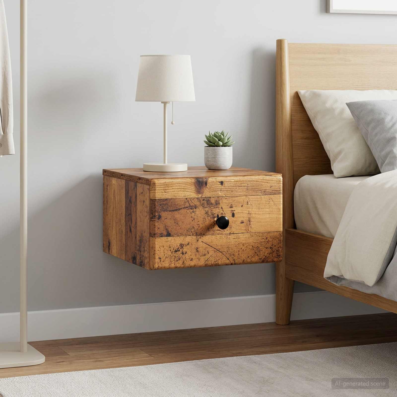 Wandbeugel Bedkast met lade 2 pcs Oud hout 34,5 x 33 x 20 cm