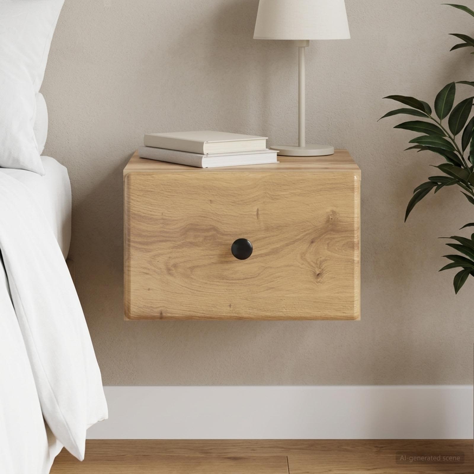 Wandbeugel Bedkast met lade Artisanaal eiken 34,5 x 33 x 20 cm