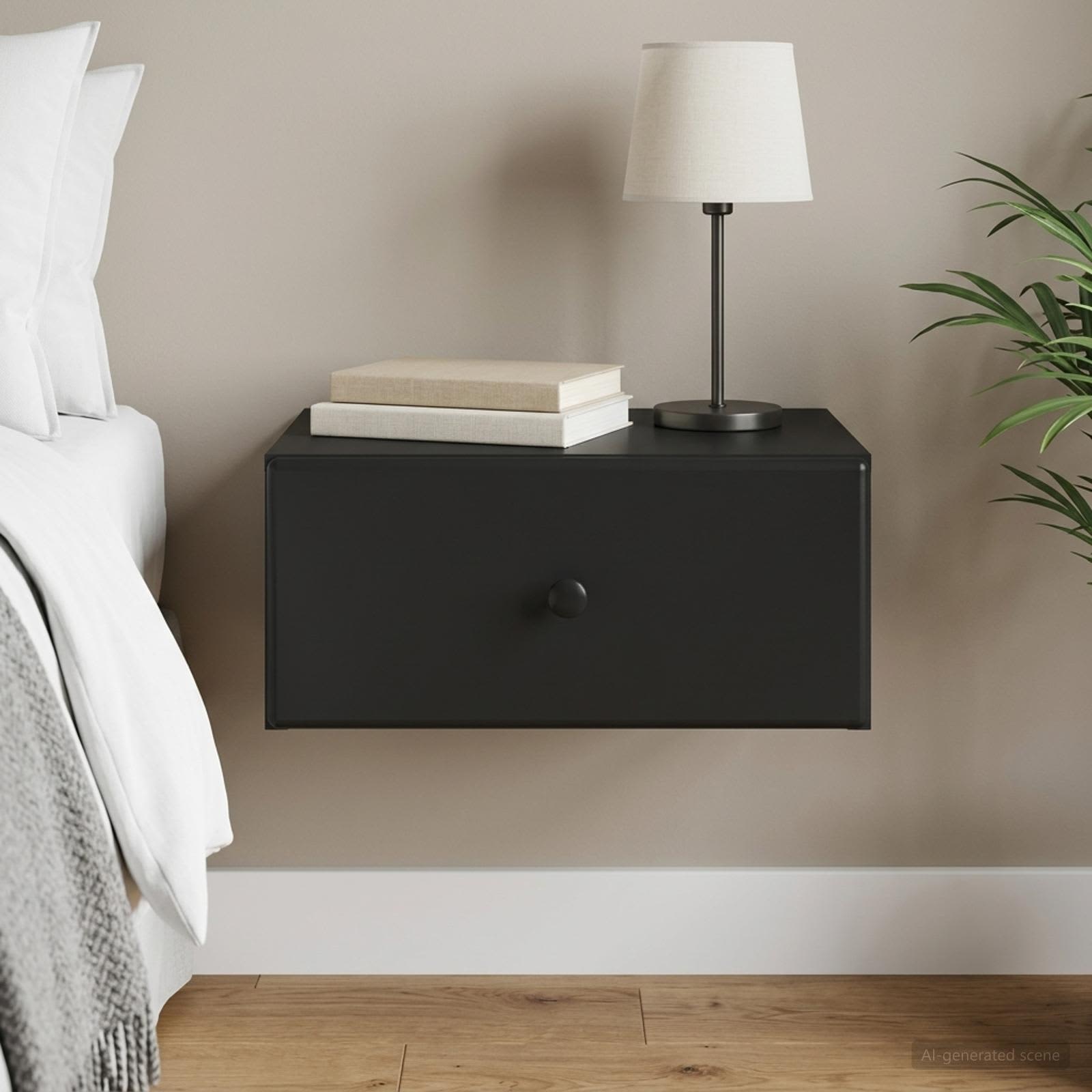 Wandbeugel Bedkast Zwart 49 x 34,5 x 20 cm Bewerkt hout