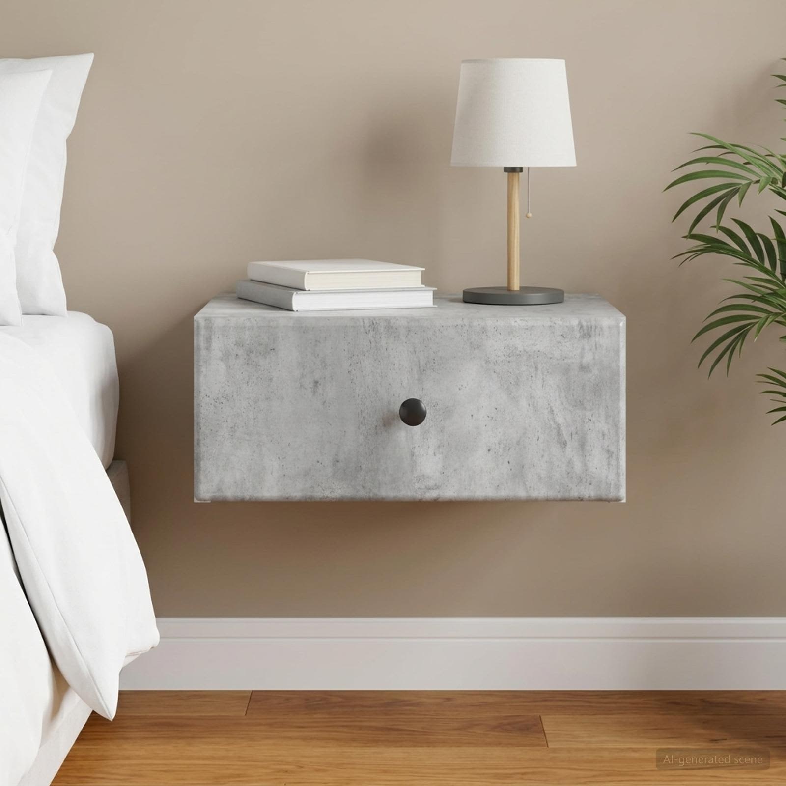 Wandbeugel Bedkast Betongrijs 49 x 34,5 x 20 cm Bewerkt hout