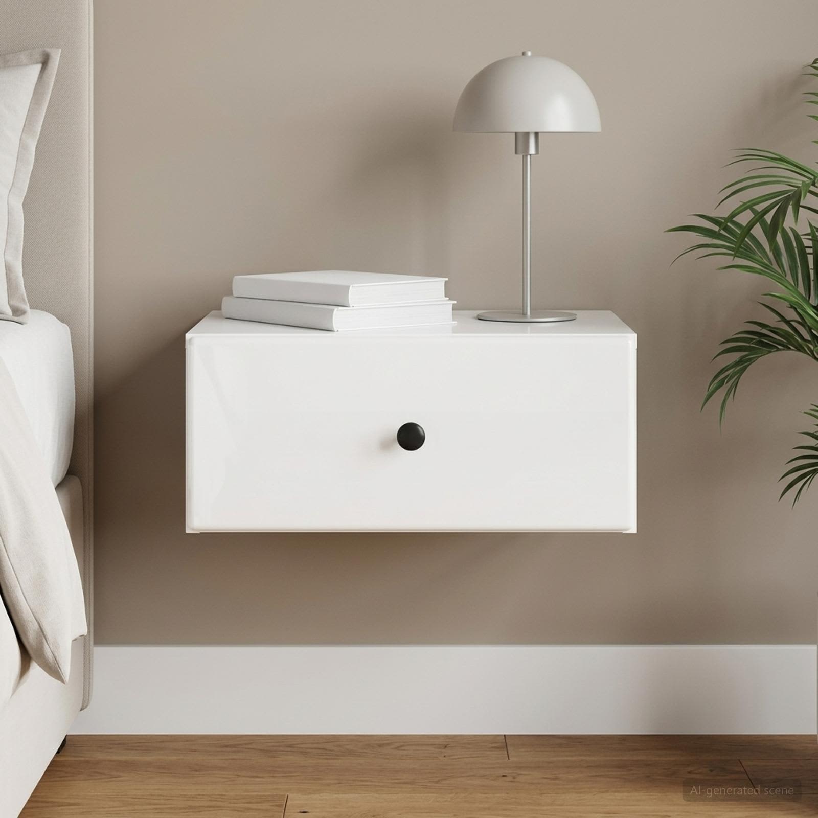 Wandbeugel Bedkast Hoogglans Wit 49 x 34,5 x 20 cm Bewerkt hout