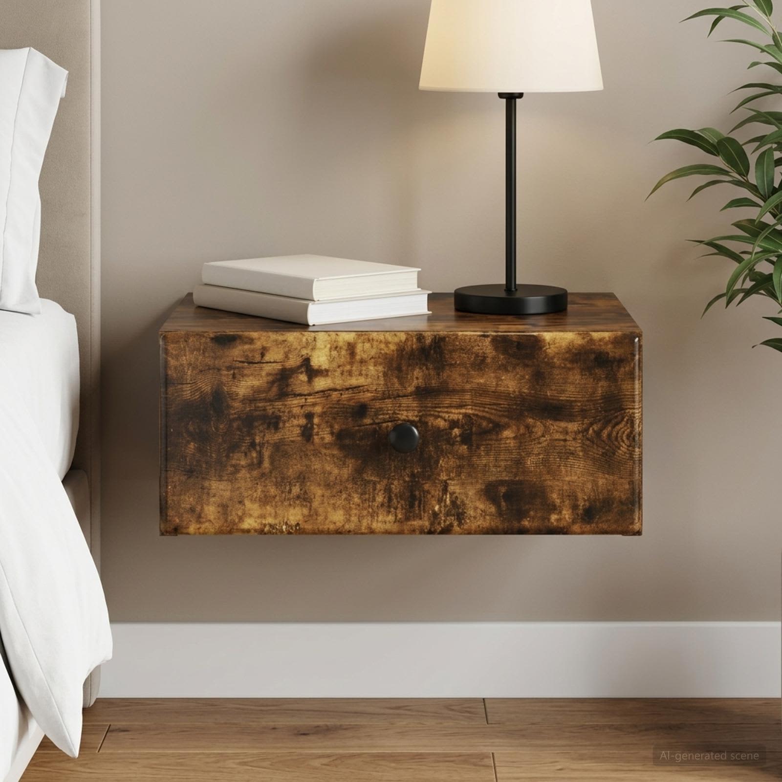 Wandbeugel Bedkast Gerookt eiken 49 x 34,5 x 20 cm Bewerkt hout