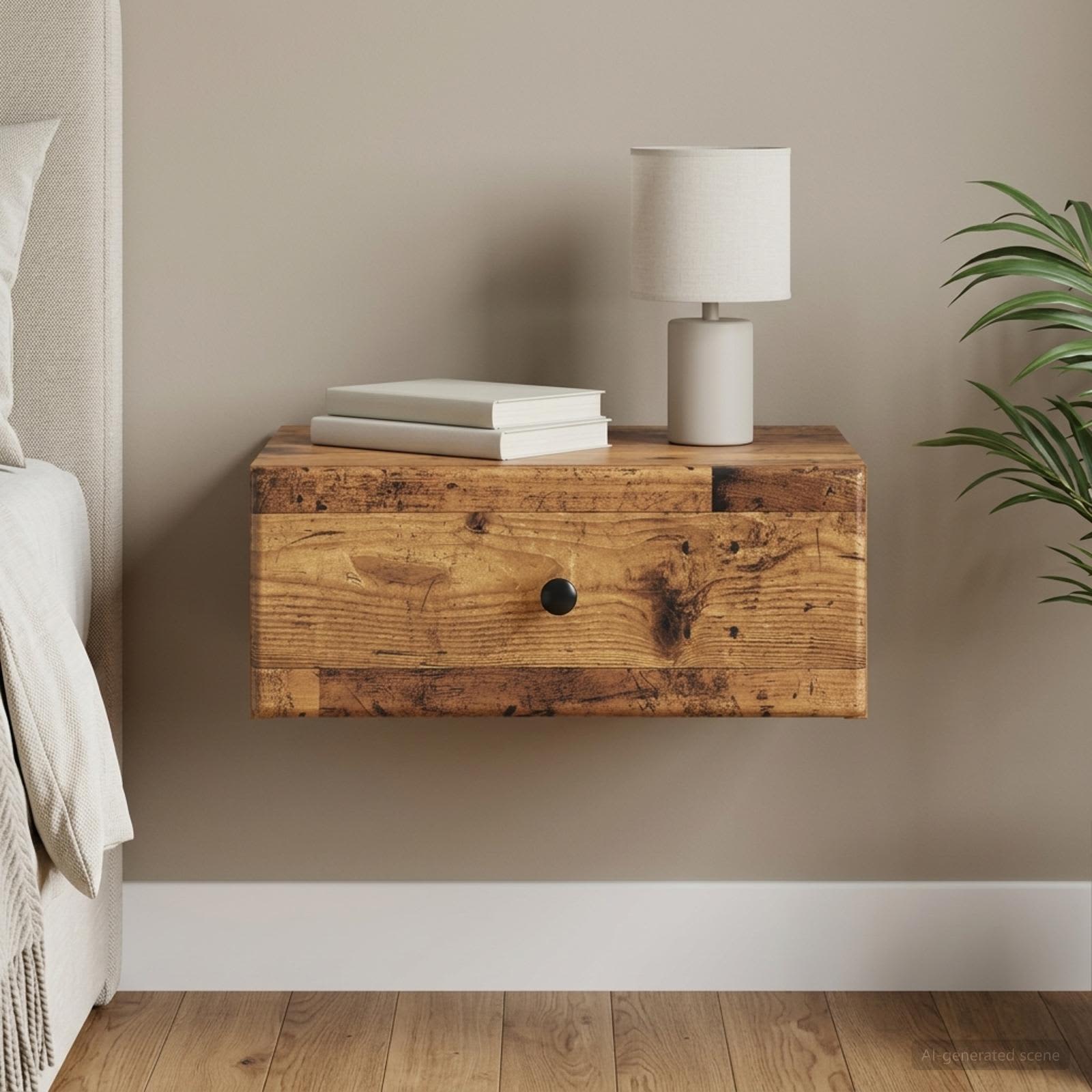 Wandbeugel Bedkast Oud hout 49 x 34,5 x 20 cm Bewerkt hout